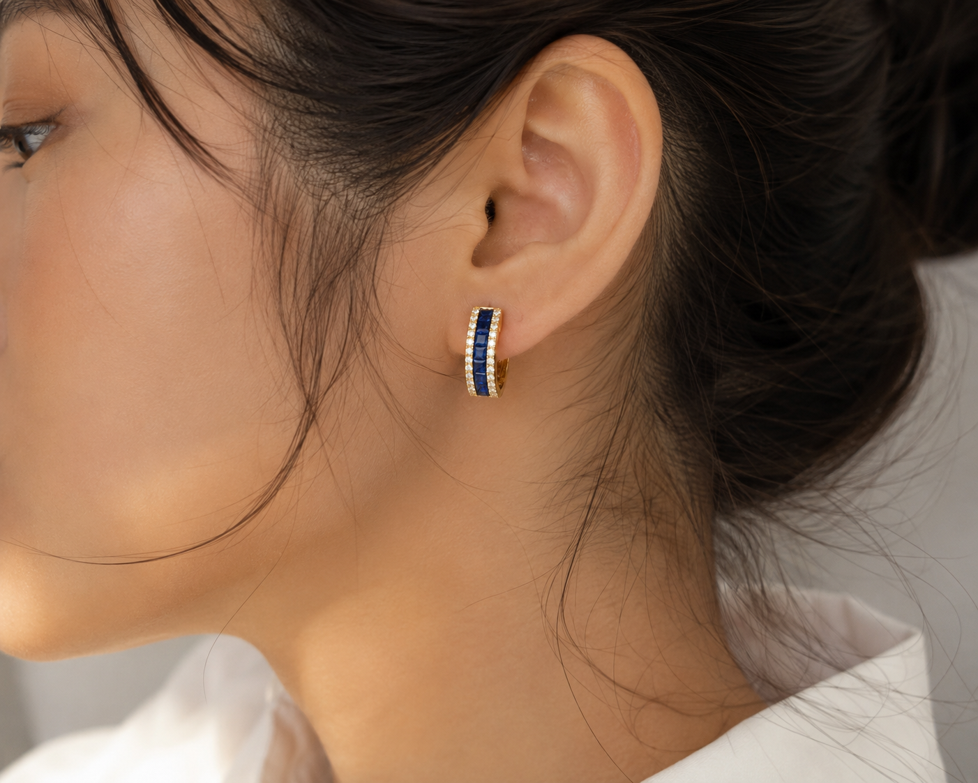 Majesta — Sapphire & Diamond Huggie Hoops — Ministry of Gems