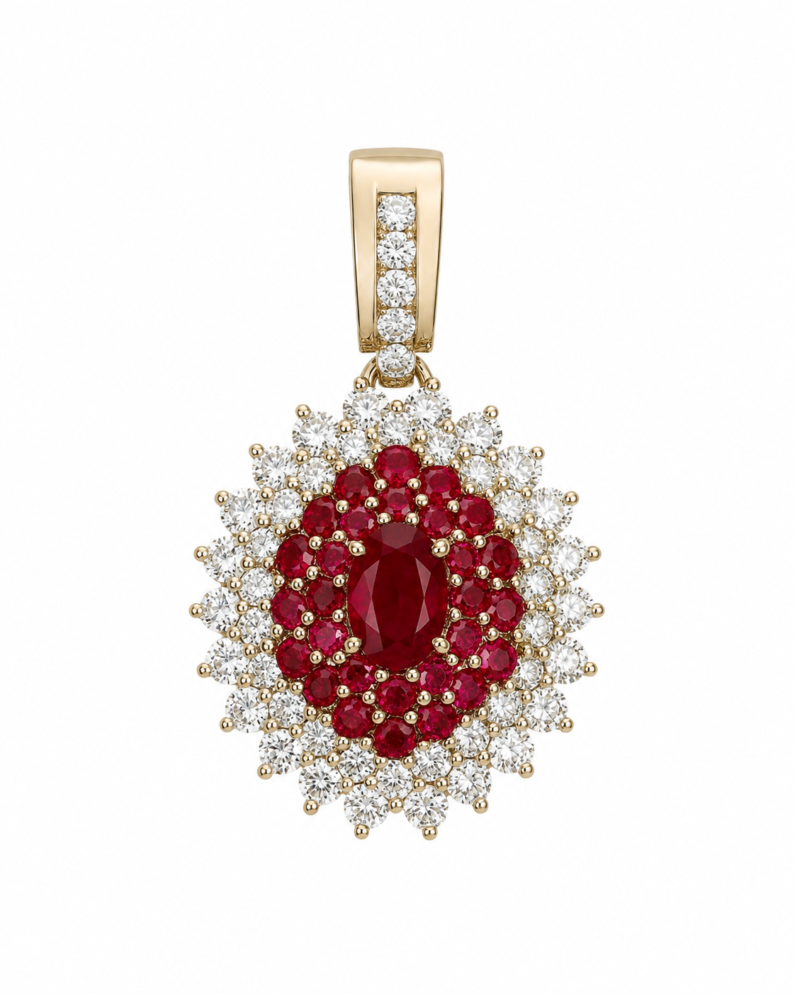 Ruby Cluster Double-Halo Pendant — Ministry of Gems