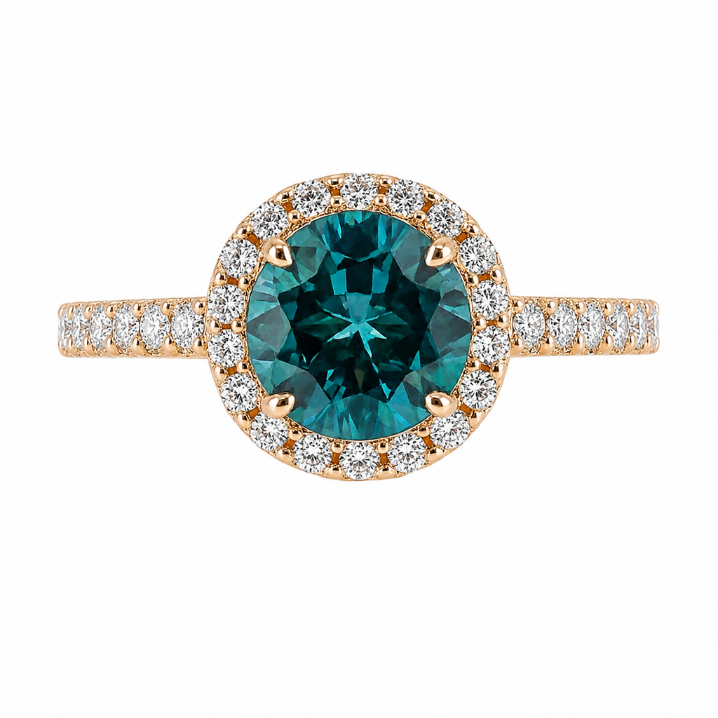 Goddess Teal Sapphire Diamond Yellow Gold Ring — Ministry of Gems