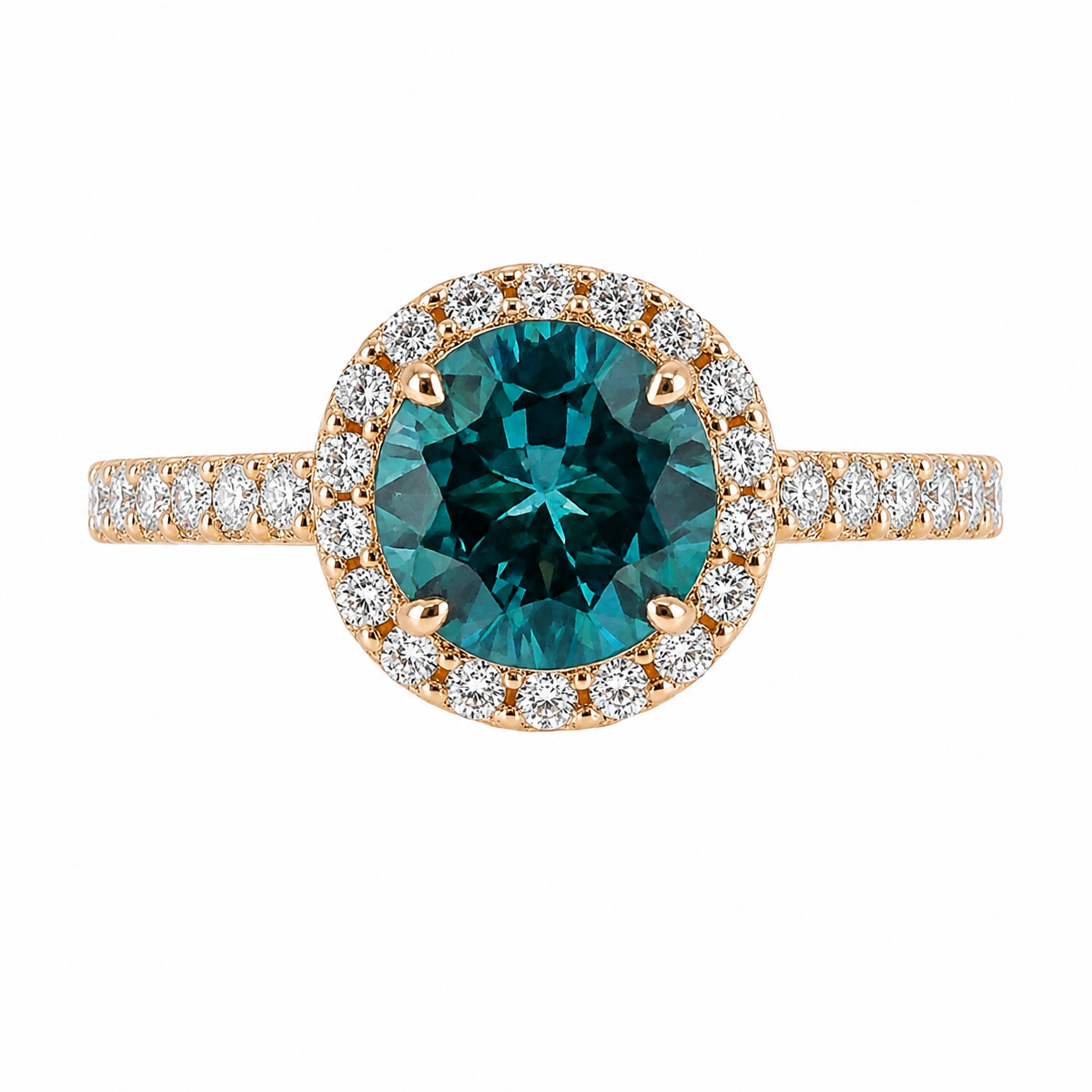 Goddess Teal Sapphire Diamond Yellow Gold Ring — Ministry of Gems
