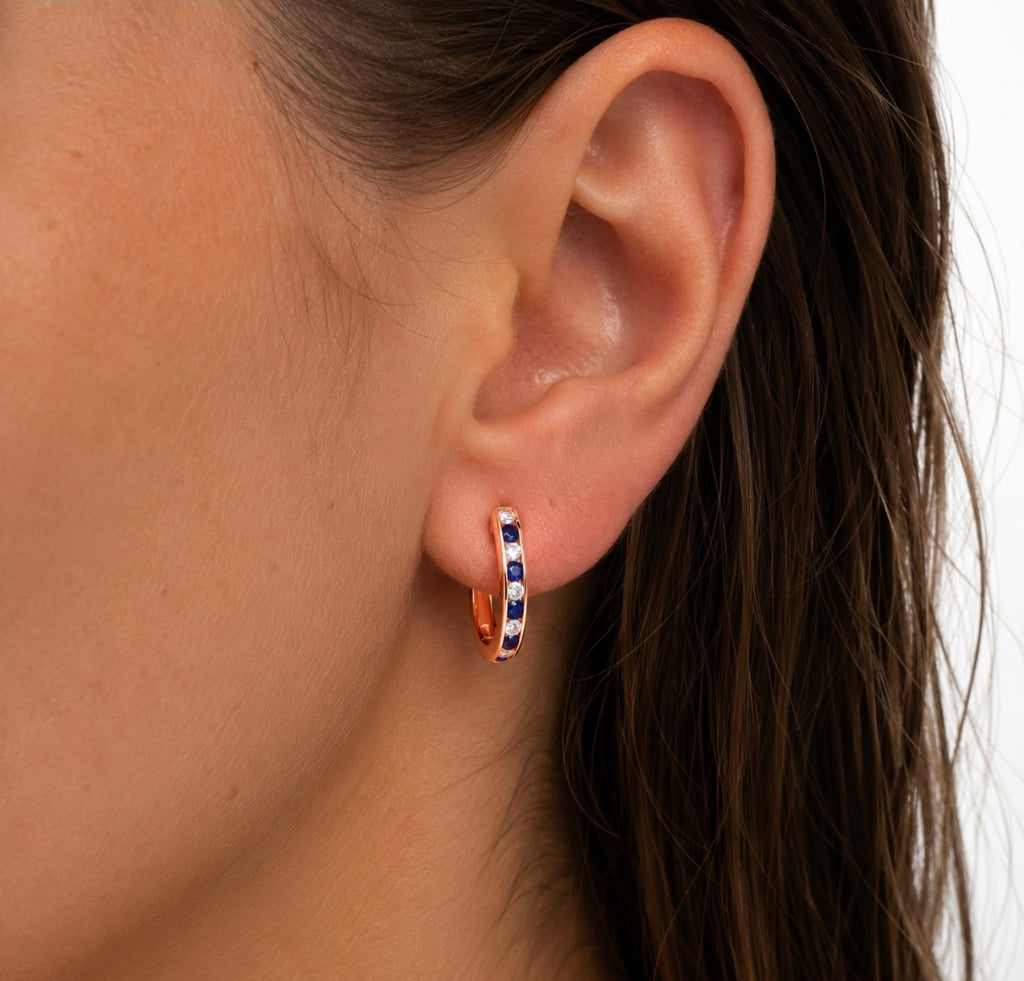 Sapphire Diamond Hoops Rose Gold — Ministry of Gems exclusive design