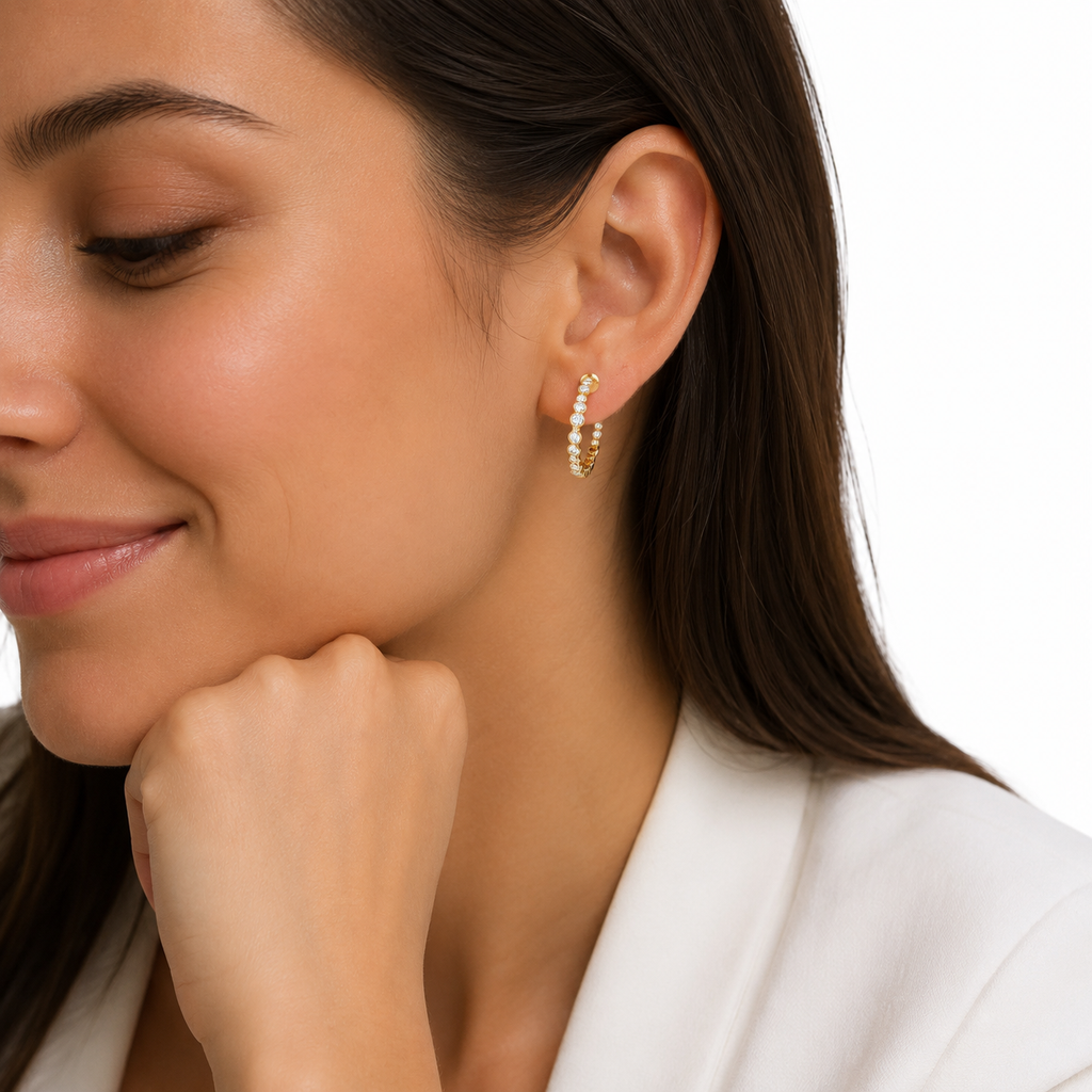 Orabella — Beaded Diamond Open Hoops — Ministry of Gems