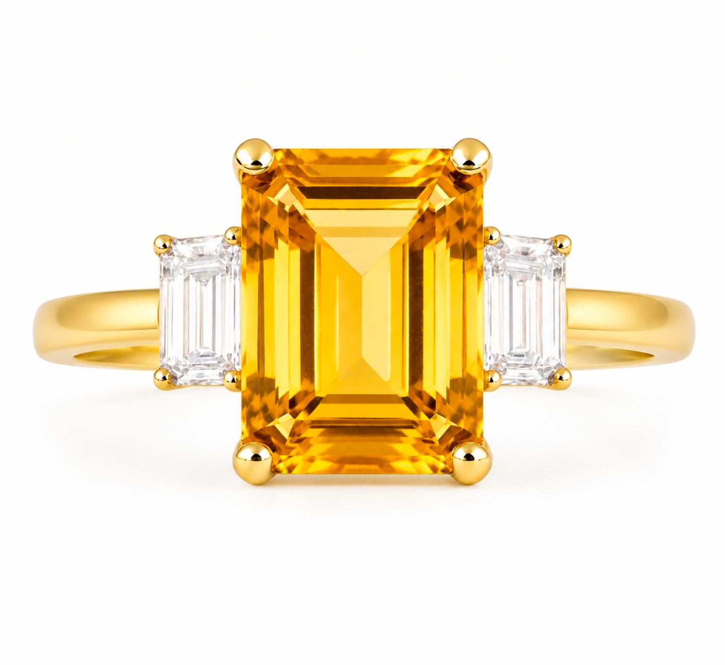 Citrine Emerald-Cut Trilogy Ring — Ministry of Gems