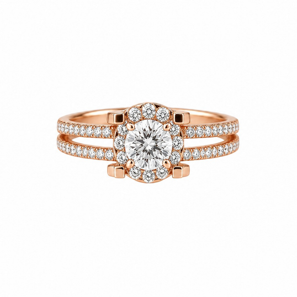 Round Diamond Halo Gold Ring