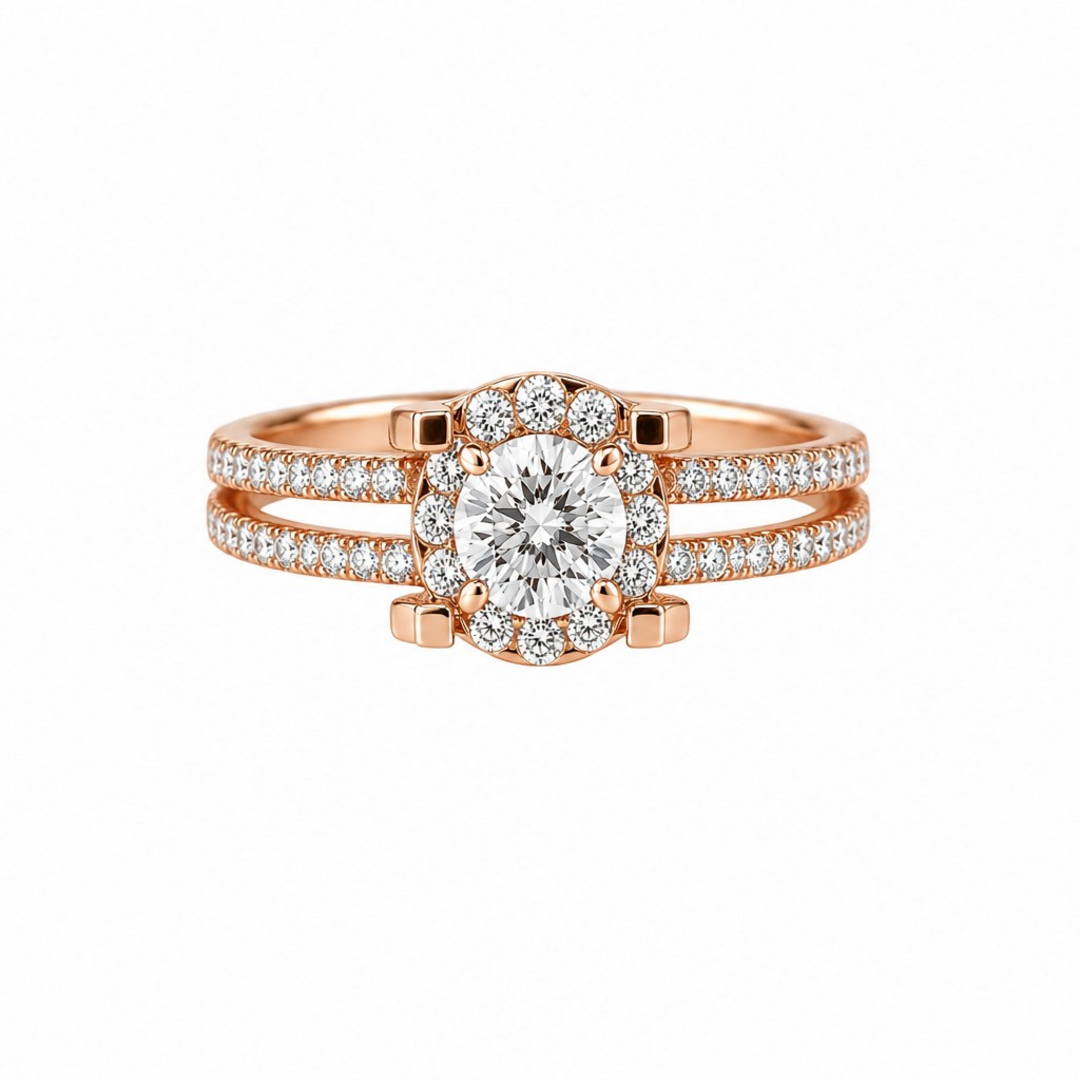 Round Diamond Halo Gold Ring