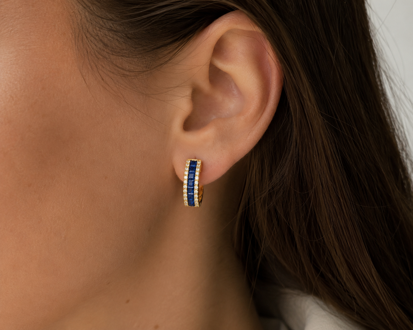 Majesta — Sapphire & Diamond Huggie Hoops — Ministry of Gems