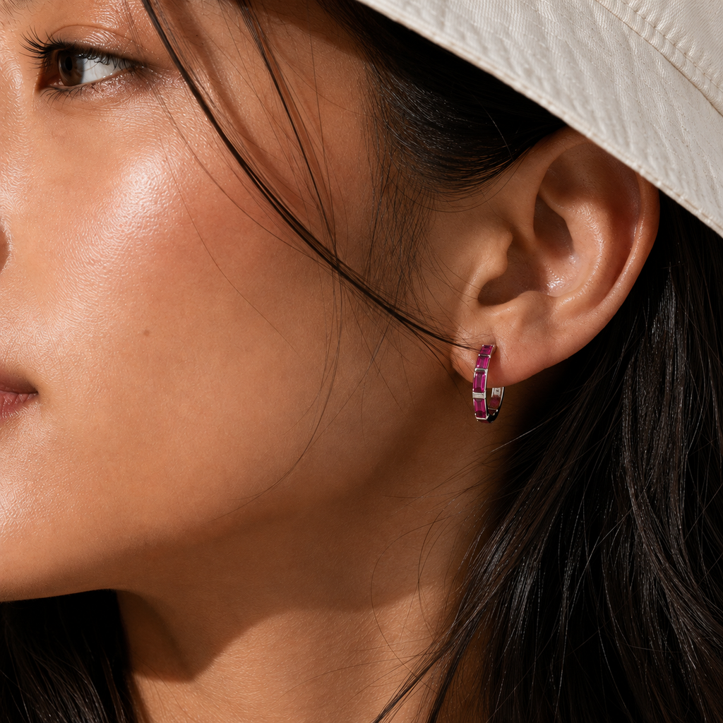 Ruby Baguette Hoop Earrings — Ministry of Gems