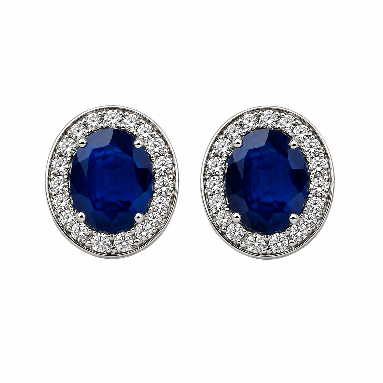 Oval Blue Sapphire Halo Studs — Ministry of Gems