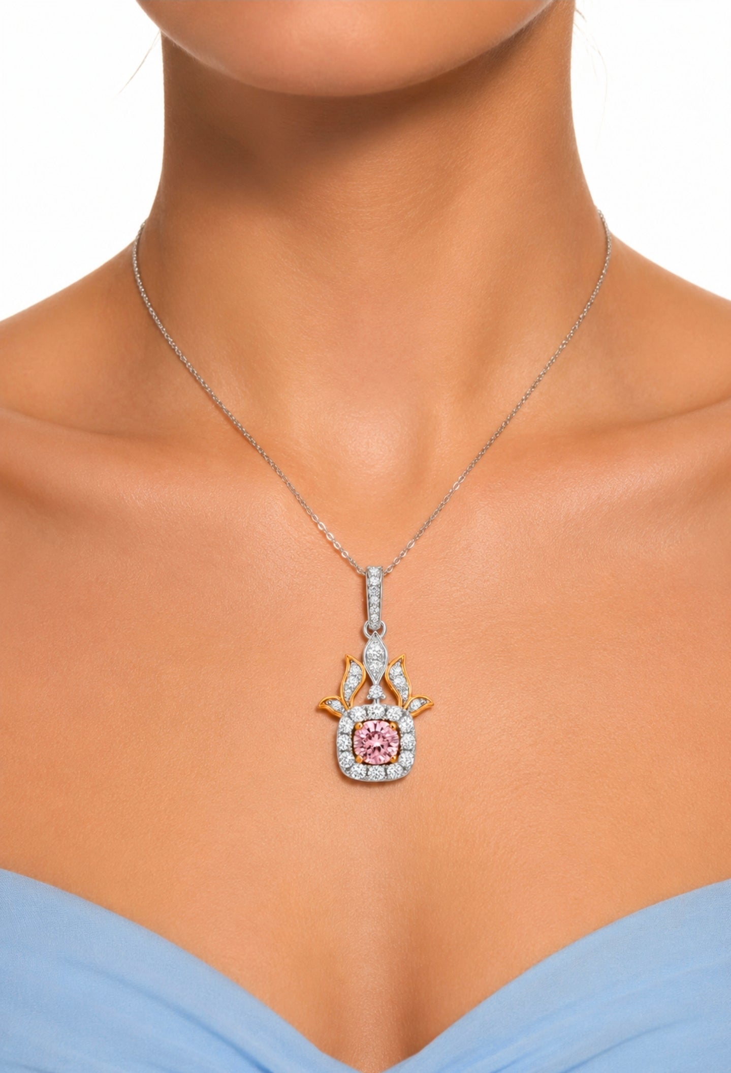 Lotus Blush Halo Pendant — Ministry of Gems exclusive design