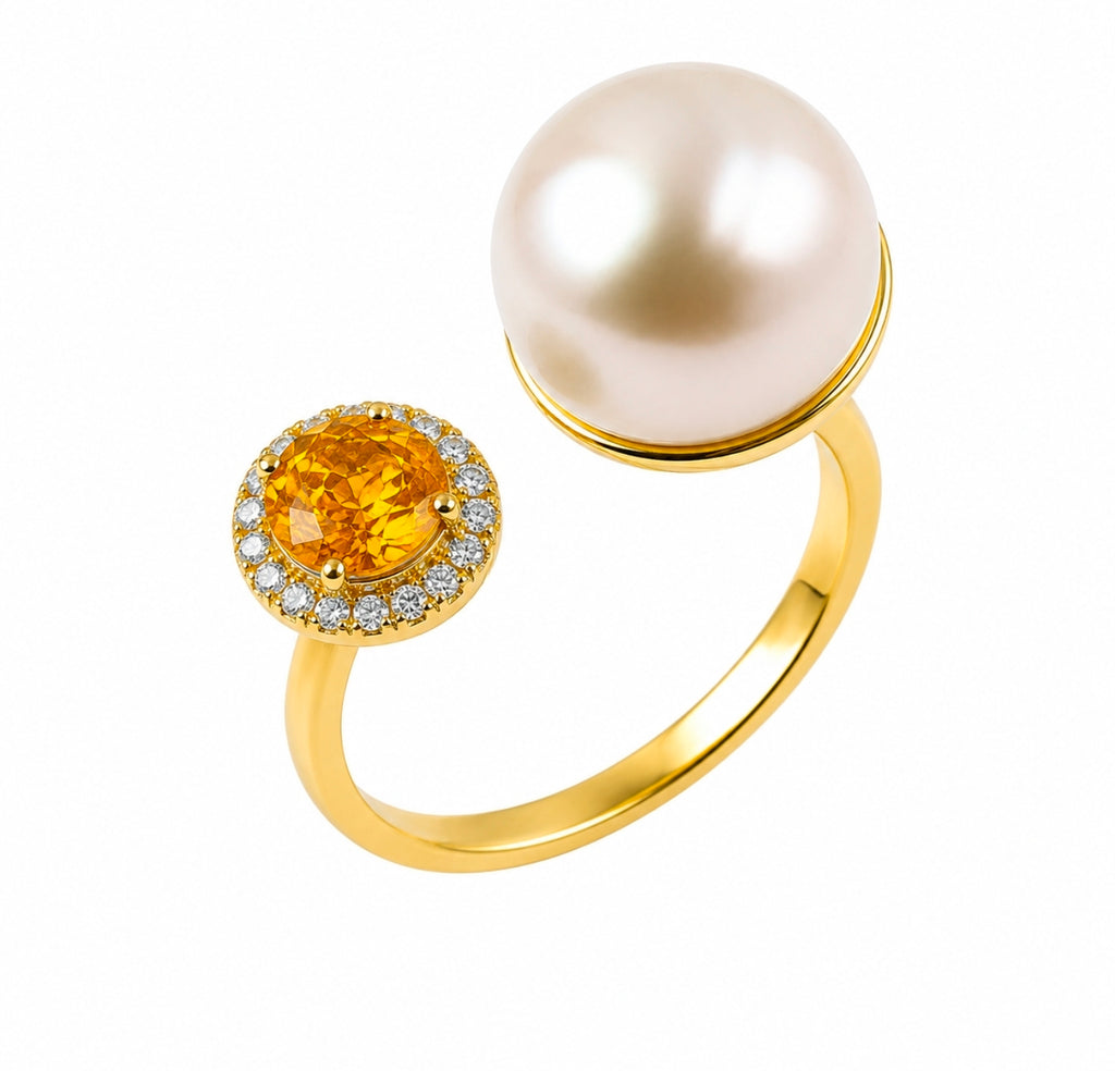 Pearl & Spessartite Toi et Moi Ring — Ministry of Gems