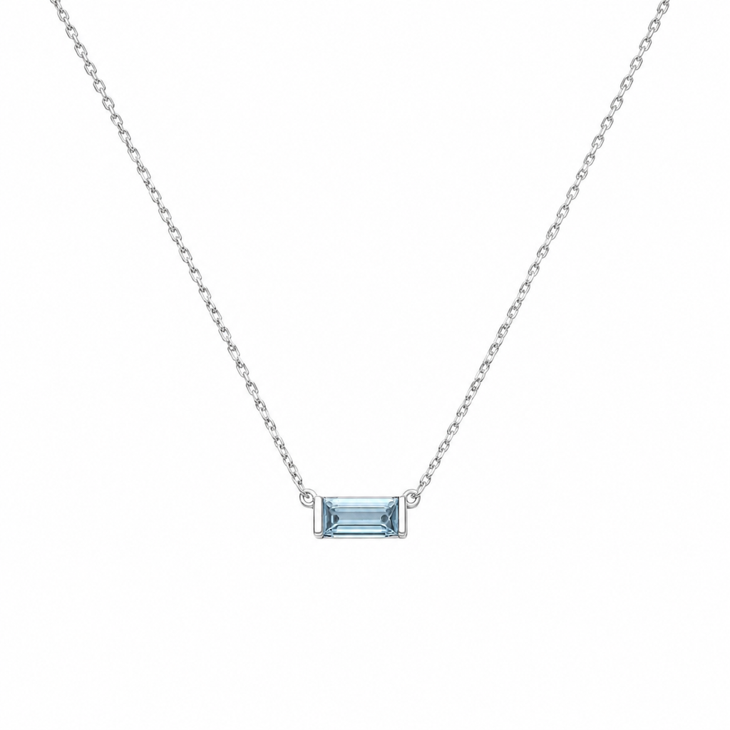 Aquamarine Baguette Solitaire Necklace — Ministry of Gems