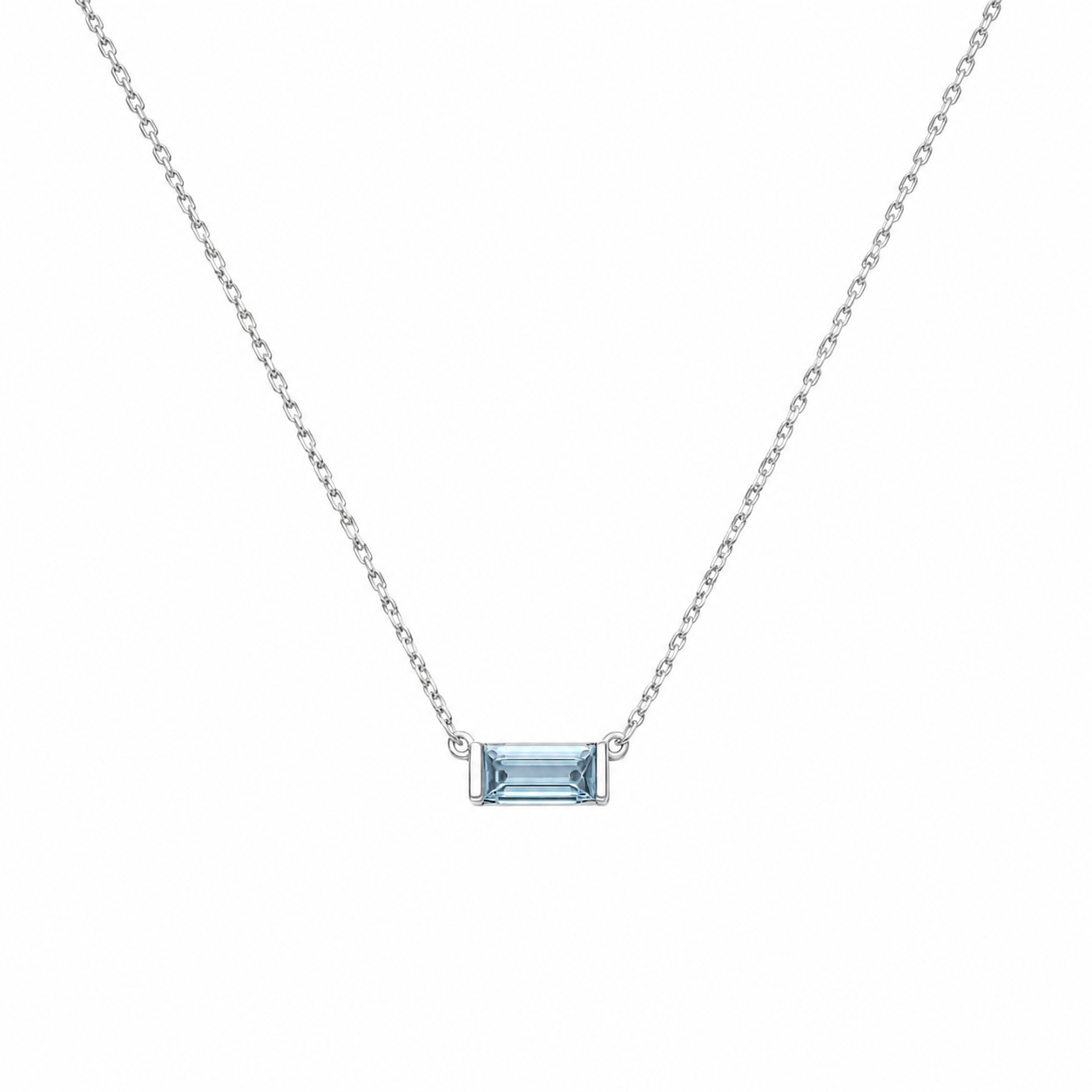 Aquamarine Baguette Solitaire Necklace — Ministry of Gems