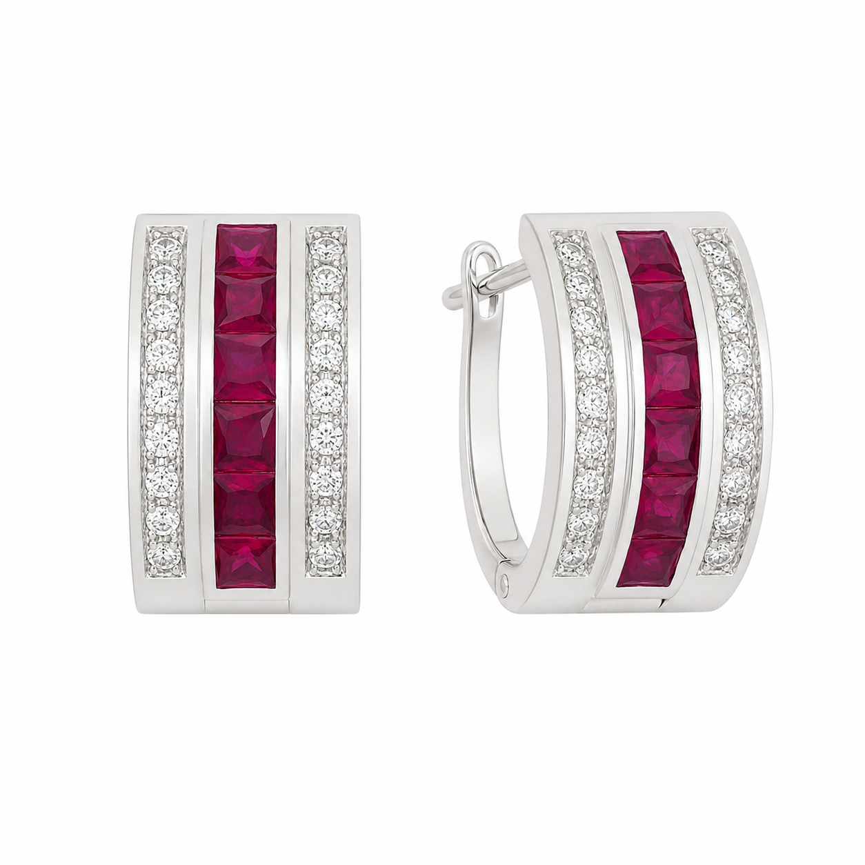 Ruby & Diamond Channel Huggies — Ministry of Gems