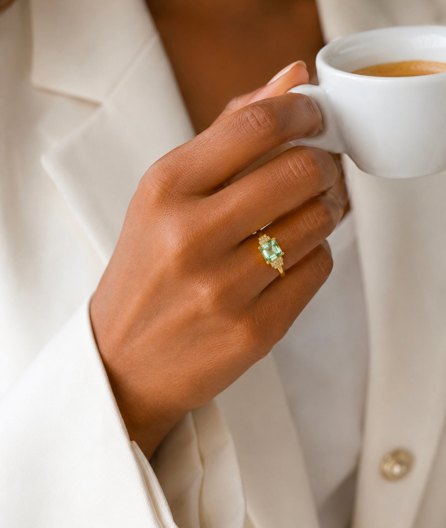 Princess Green Amethyst Deco Ring, Yellow Gold — Ministry of Gems