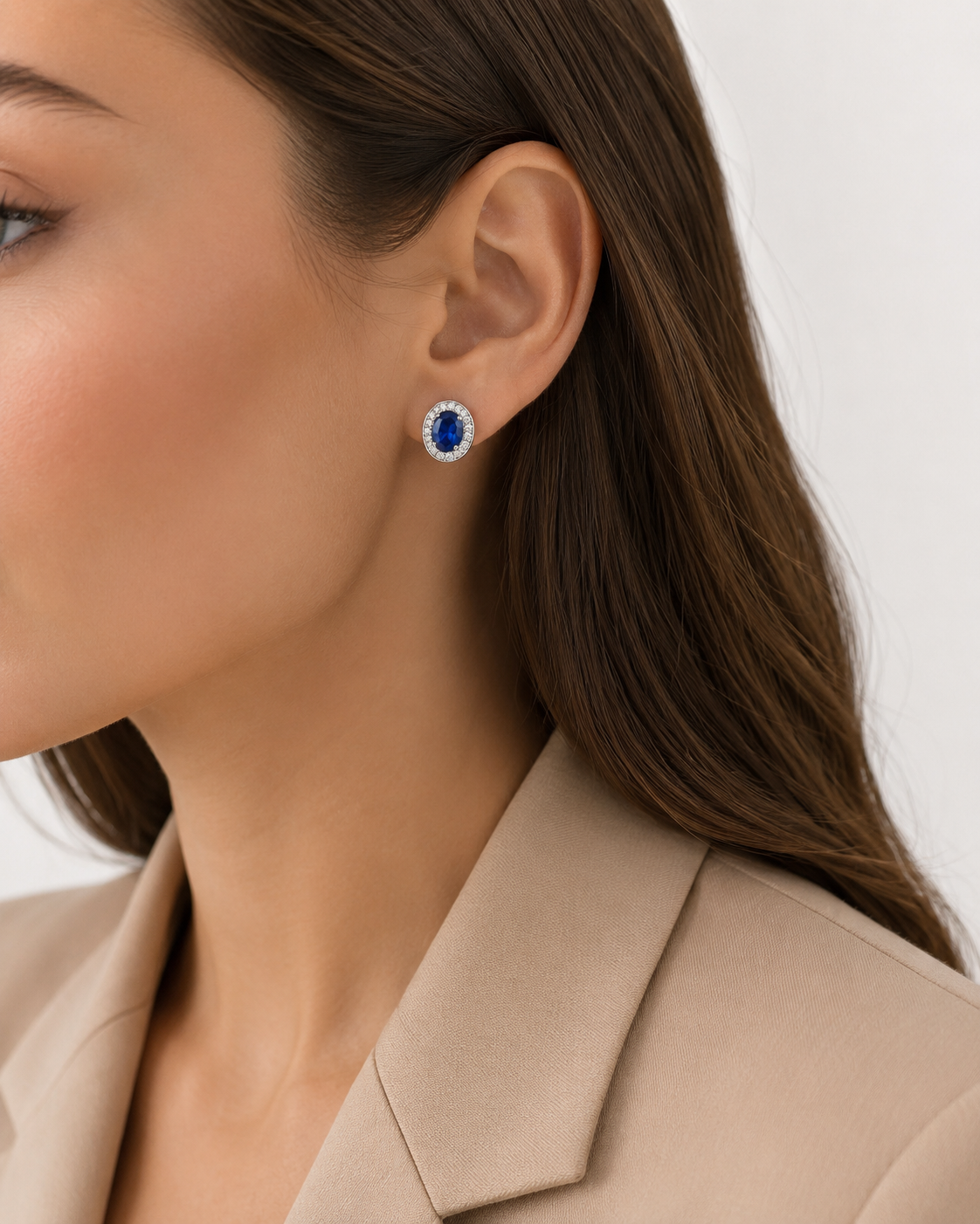 Oval Blue Sapphire Halo Studs — Ministry of Gems