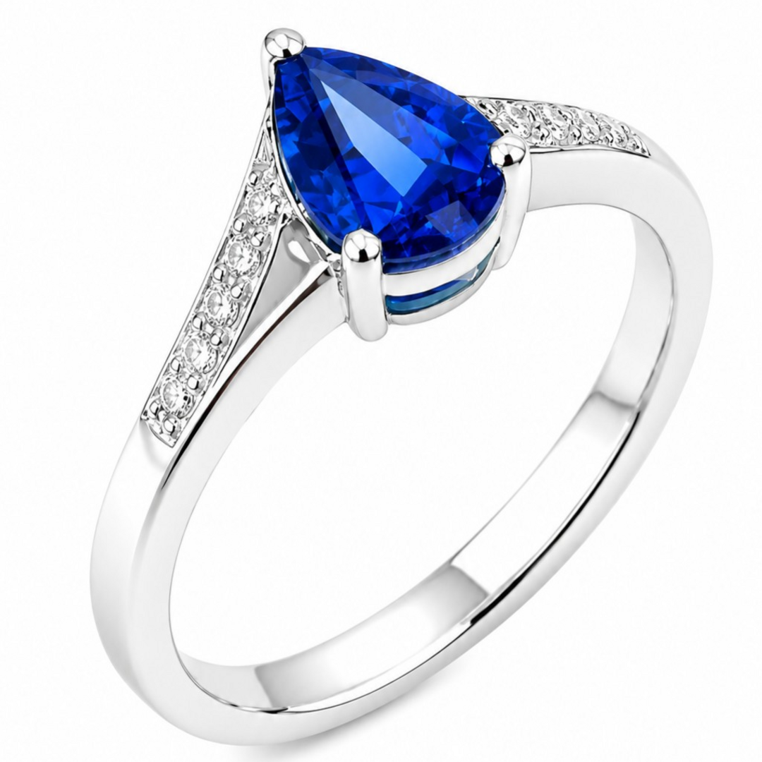 Pear Sapphire Crossover Ring