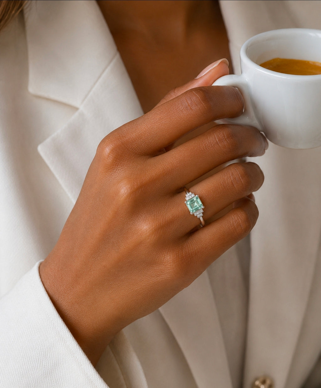 Princess Green Amethyst Deco Ring, White Gold — Ministry of Gems