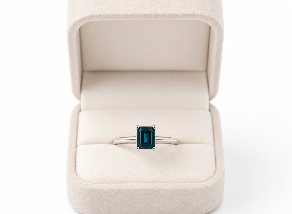 Teal Emerald-Cut Minimal Ring — Ministry of Gems