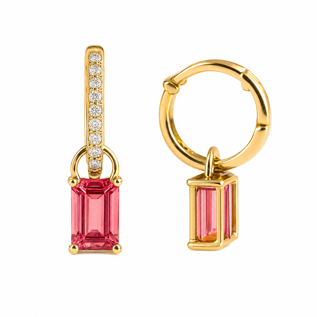 Amélie — Pink Tourmaline Charm Huggies — Ministry of Gems
