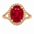 Oval Ruby Diamond Halo Split-Shank Ring