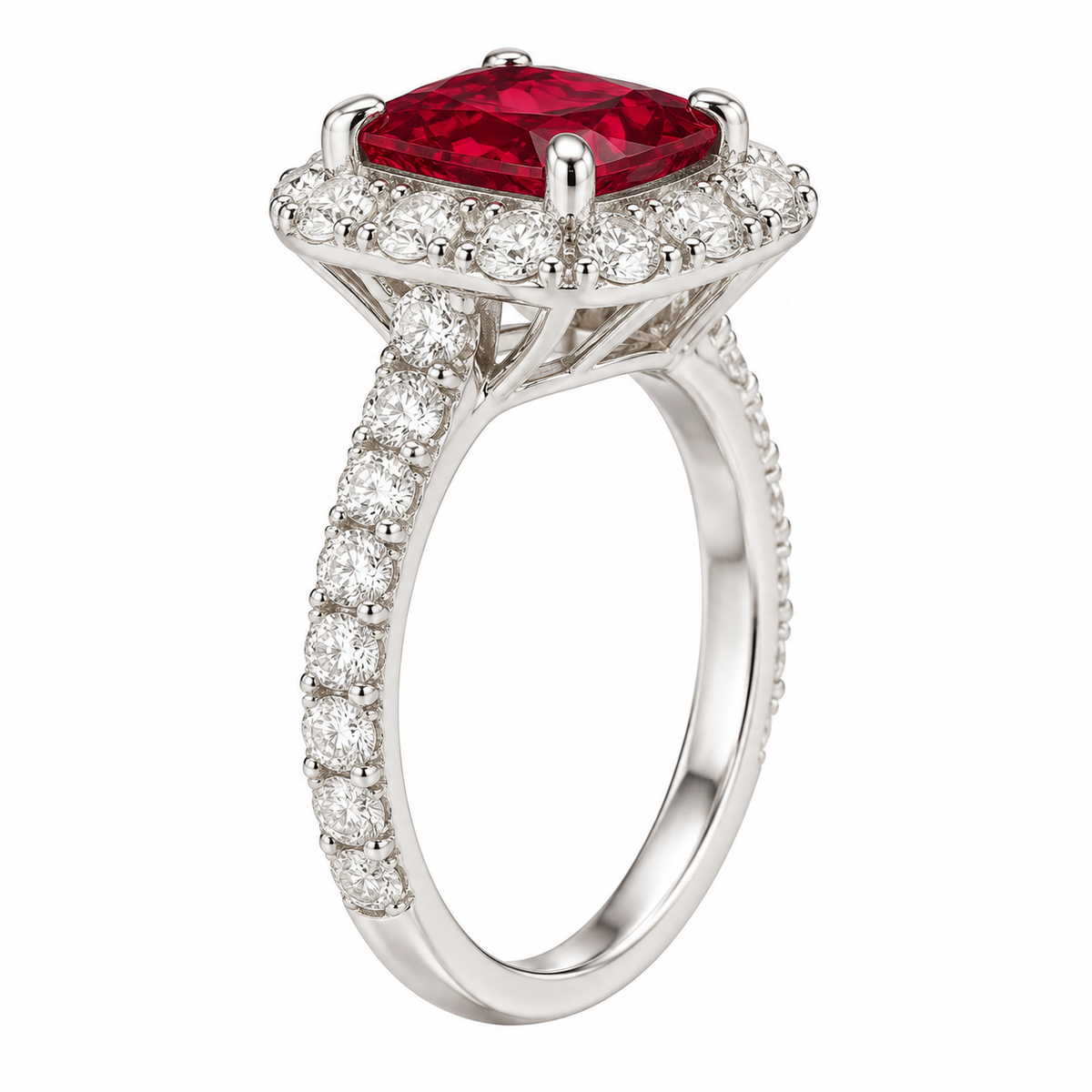 Cushion Ruby Diamond Halo Ring
