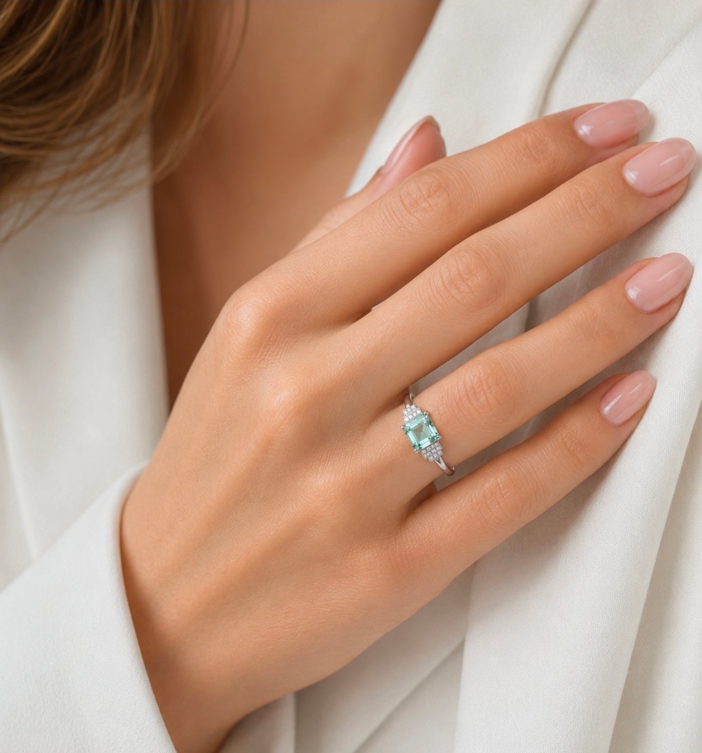 Princess Green Amethyst Deco Ring, White Gold — Ministry of Gems