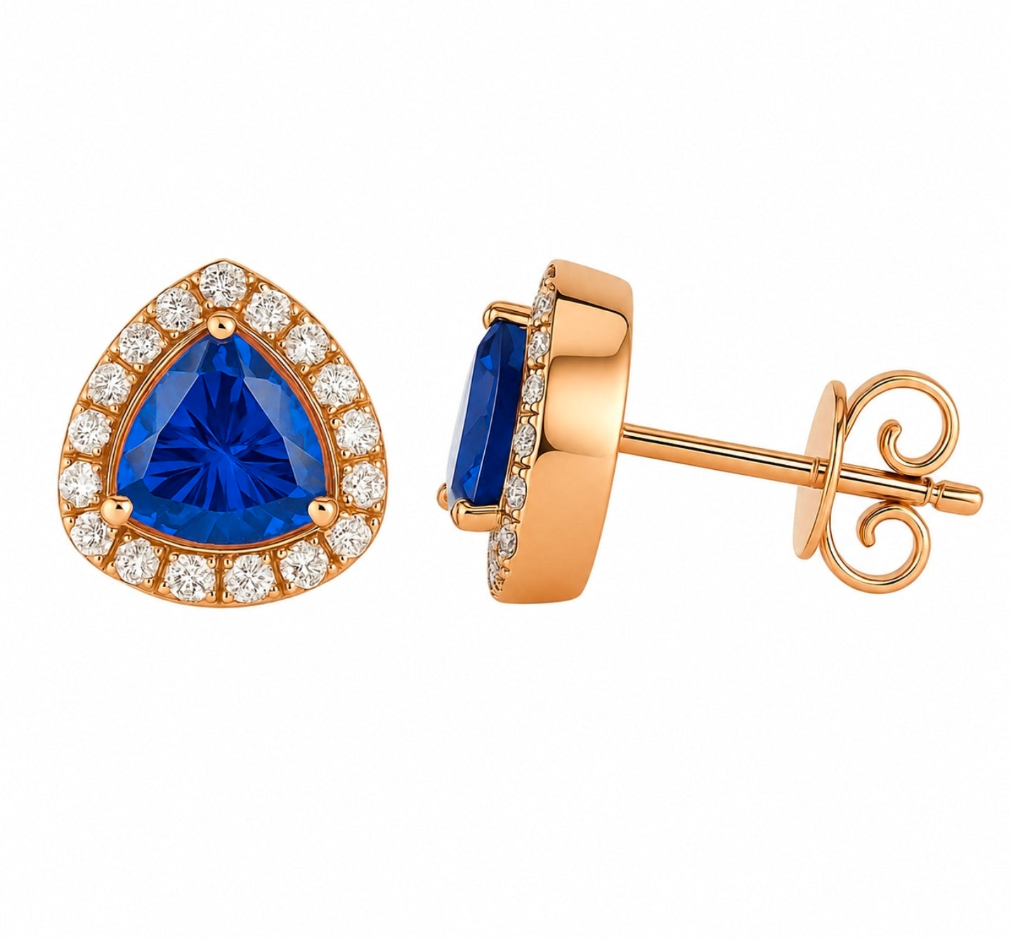 Vivienne — Trillion Sapphire & Diamond Studs — Ministry of Gems