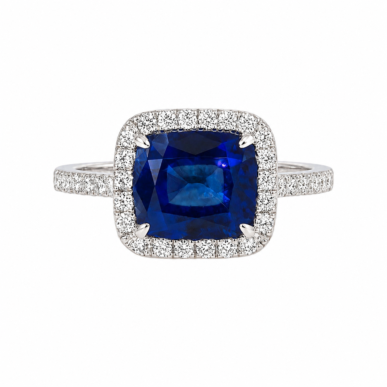 Cushion Sapphire Halo Pavé Ring — Ministry of Gems