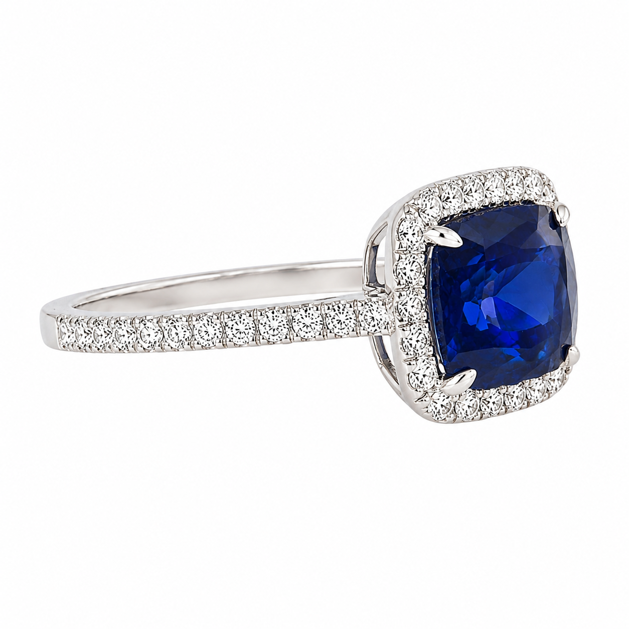 Cushion Sapphire Halo Pavé Ring — Ministry of Gems