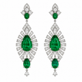 Pear Emerald Diamond Drop Earrings