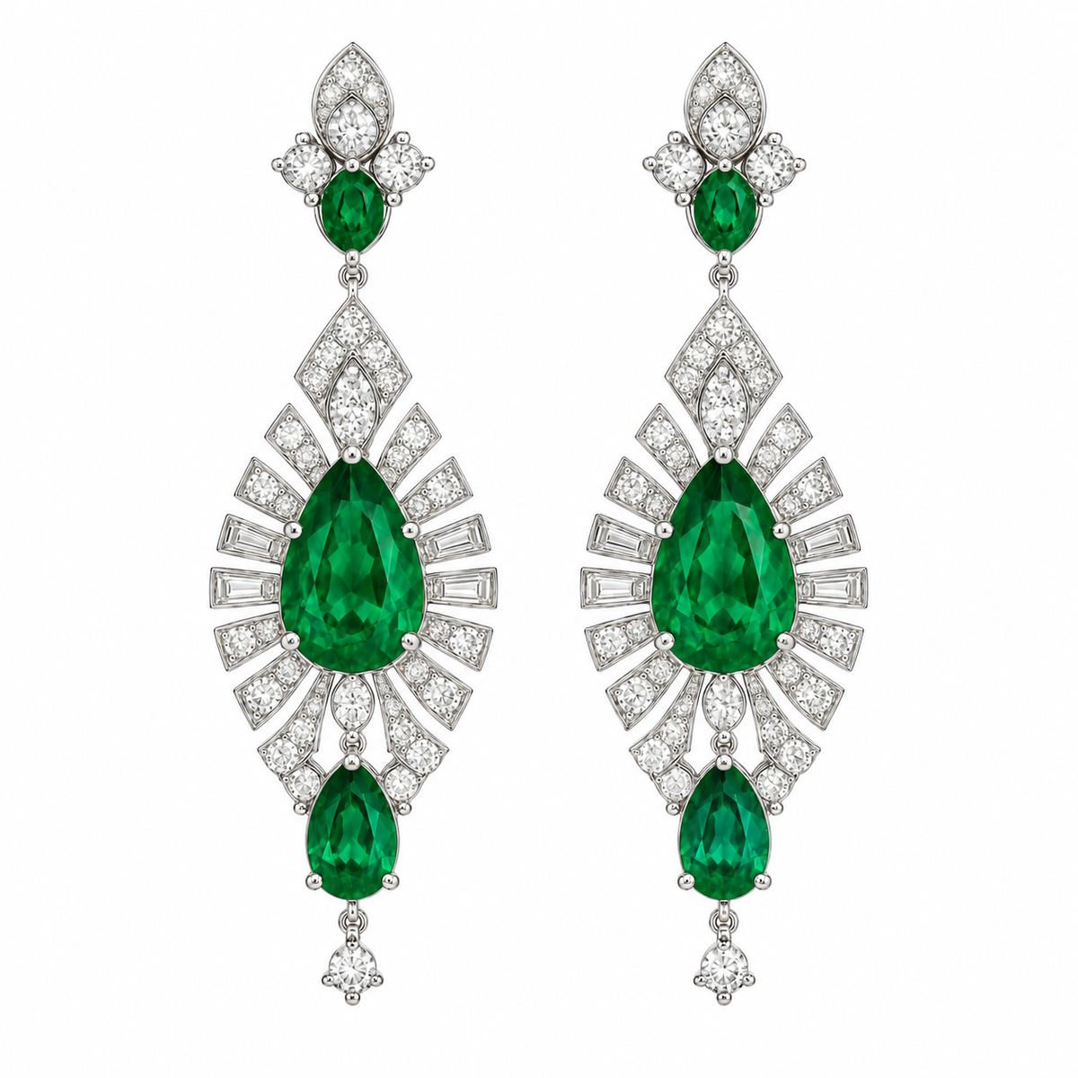 Pear Emerald Diamond Drop Earrings