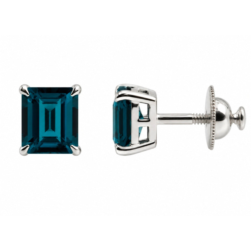 Emerald-Cut London Blue Topaz Solitaire Studs