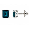Emerald-Cut London Blue Topaz Solitaire Studs
