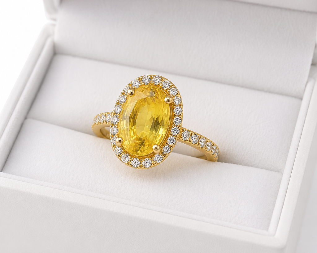Yellow Sapphire Oval Halo Ring — Ministry of Gems