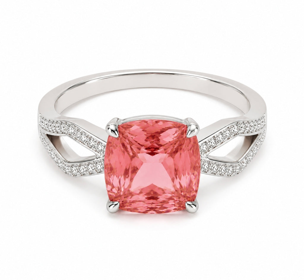 Padparadscha-Tone Cushion Split Ring — Ministry of Gems