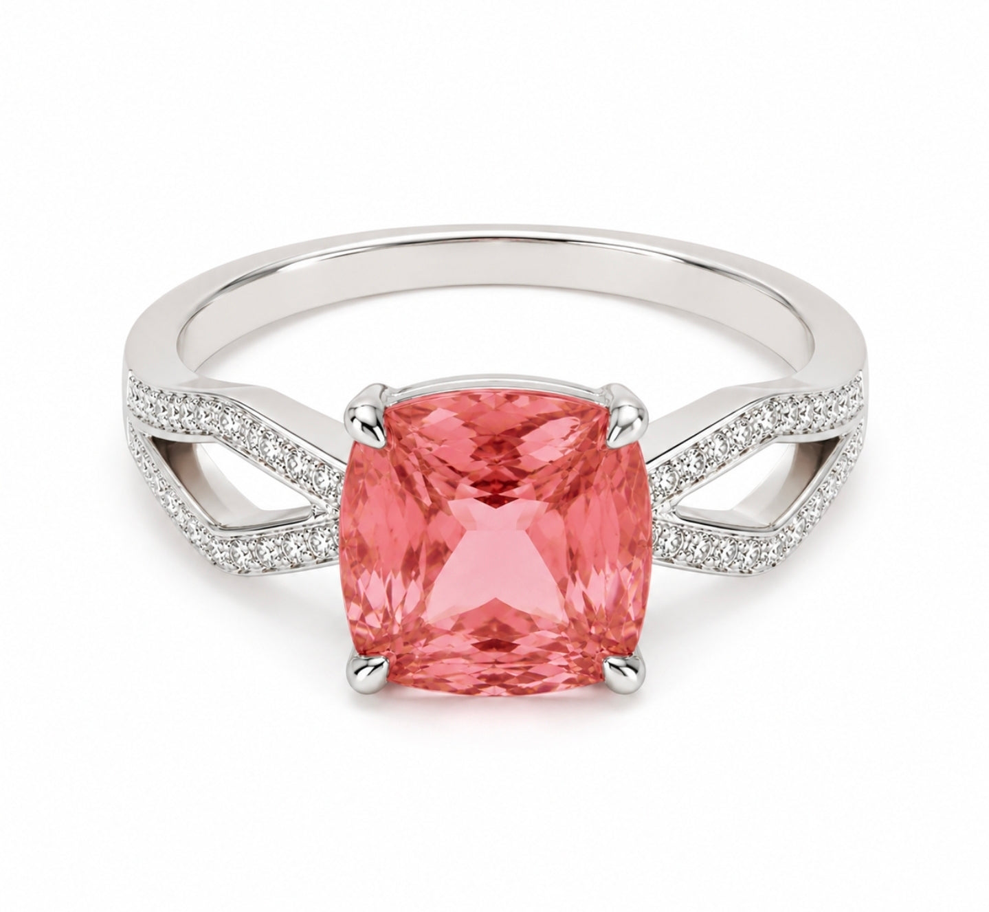 Padparadscha-Tone Cushion Split Ring — Ministry of Gems