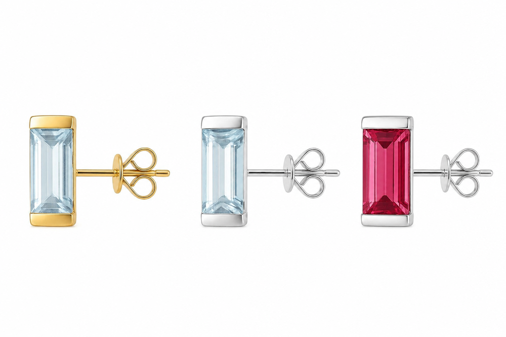 Aquamarine Baguette Bar Studs — Ministry of Gems