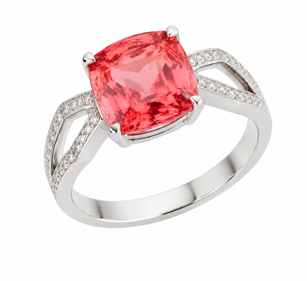 Padparadscha-Tone Cushion Split Ring — Ministry of Gems