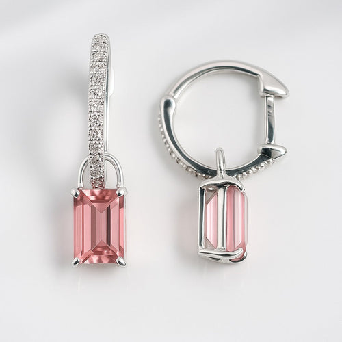Amélie Blanc — Pink Tourmaline Charm Huggies, White Gold — Ministry of Gems