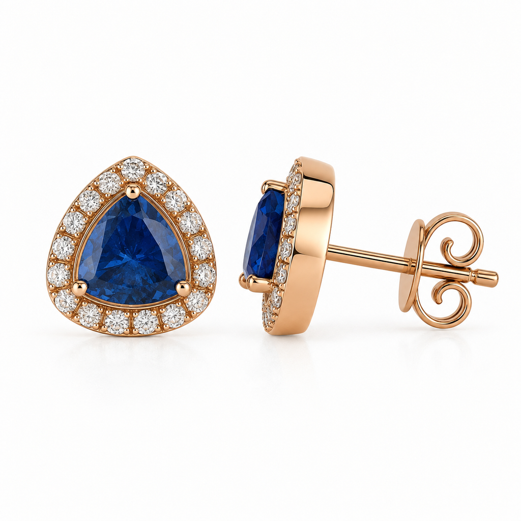 Trillion Blue Sapphire & Diamond Studs