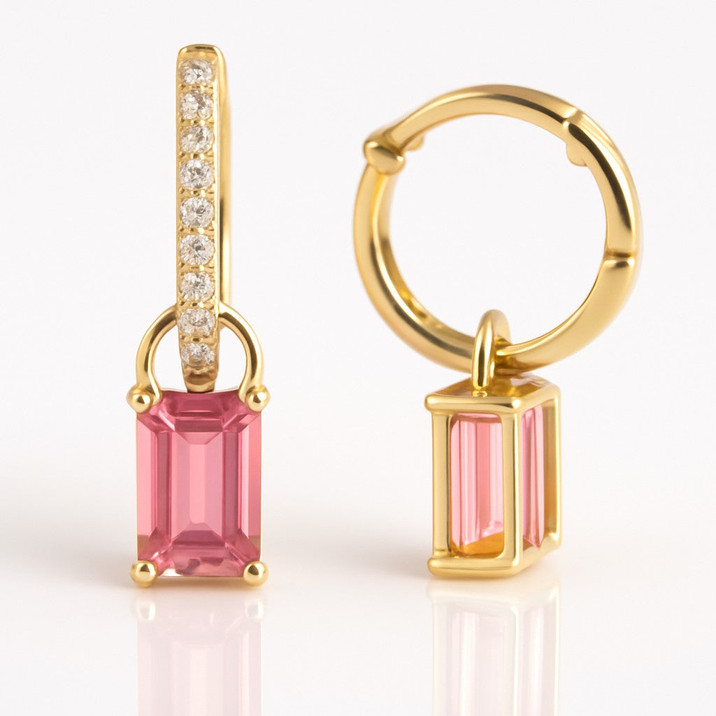 Amélie — Pink Tourmaline Charm Huggies — Ministry of Gems