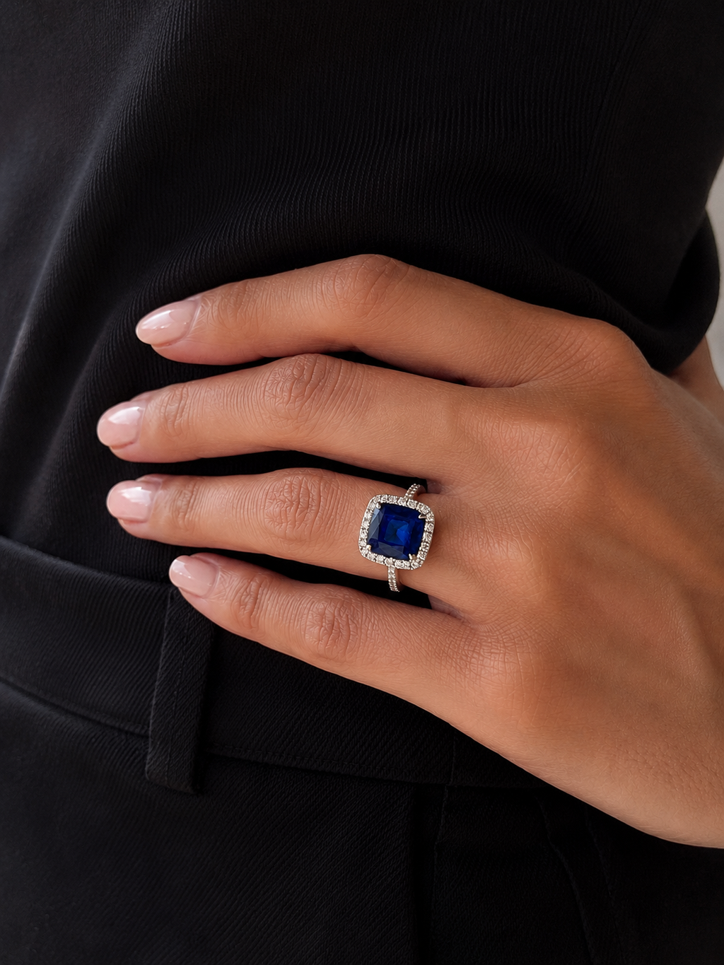 Cushion Sapphire Halo Pavé Ring — Ministry of Gems