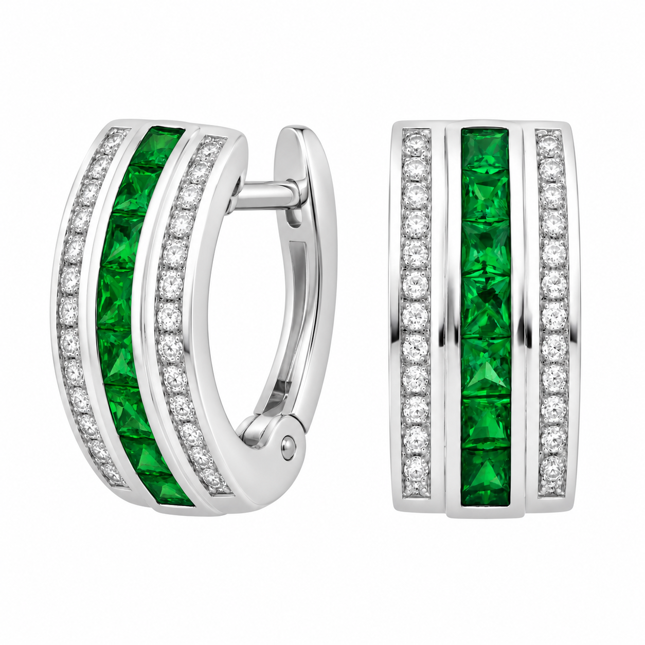 Emerald & Diamond Channel Huggies — Ministry of Gems
