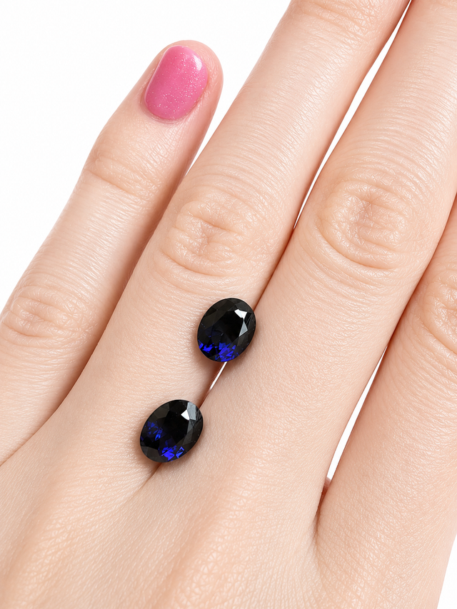 Identification photograph — Matched Pair — Blue Australian Sapphires 2.17ct Total, Stone ID 12337