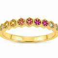 Multi-Colour Sapphire Honeycomb Yellow Gold Ring