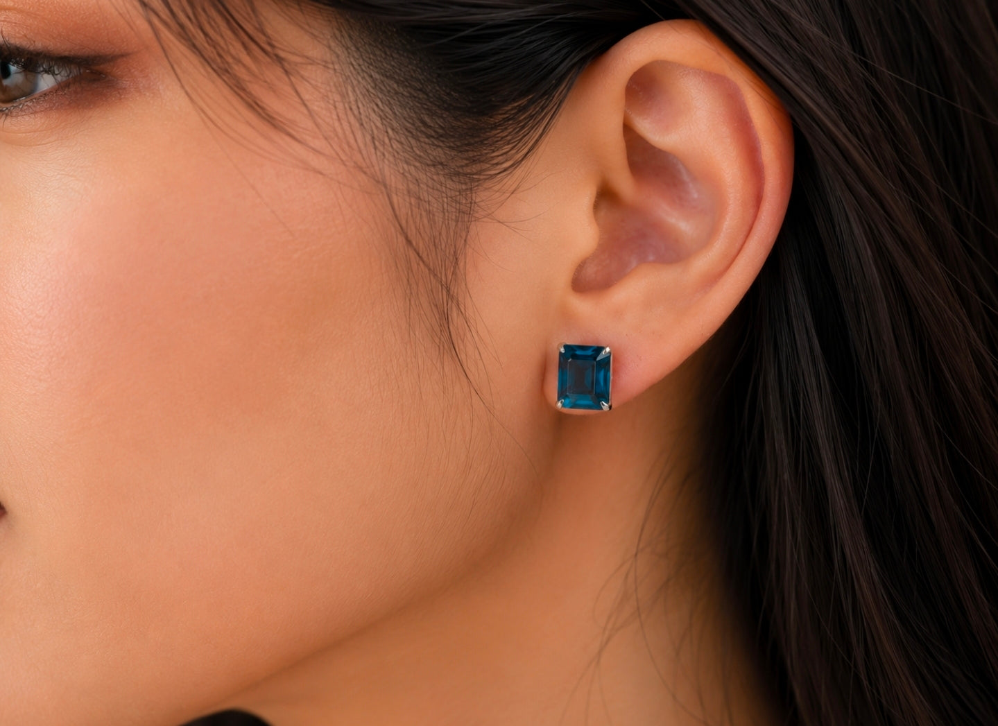 Monaco — London Blue Topaz Princess Studs — Ministry of Gems