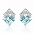 Princess Green Amethyst Diamond Chevron Studs