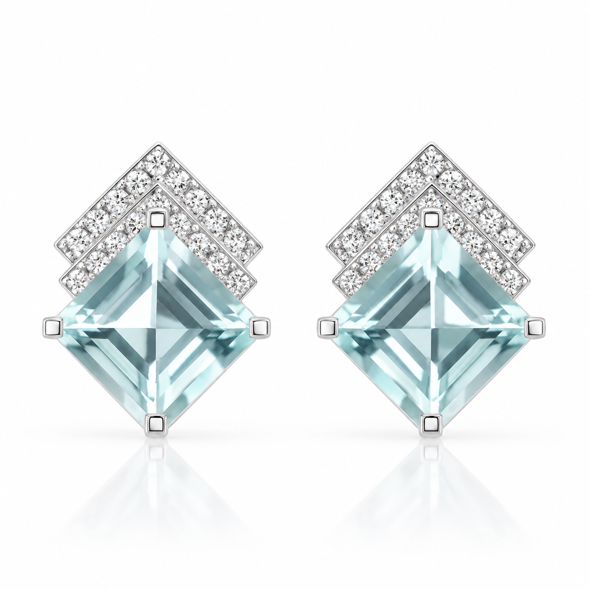 Princess Green Amethyst Diamond Chevron Studs