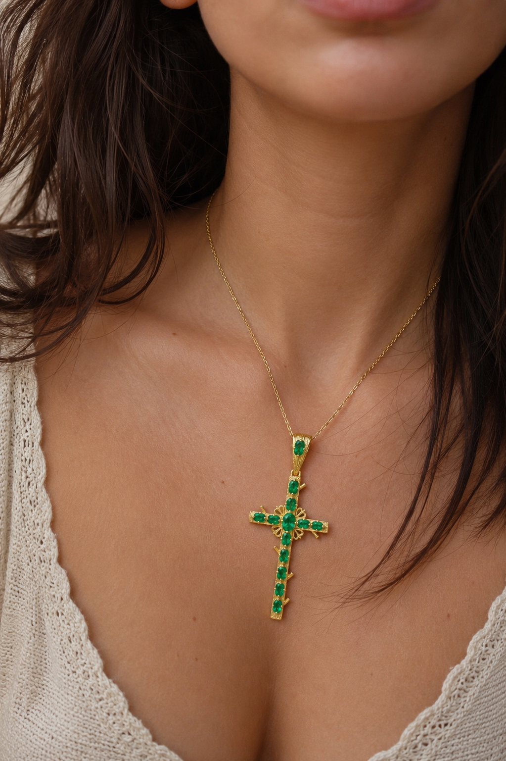 Emerald Vine Cross Pendant — Ministry of Gems