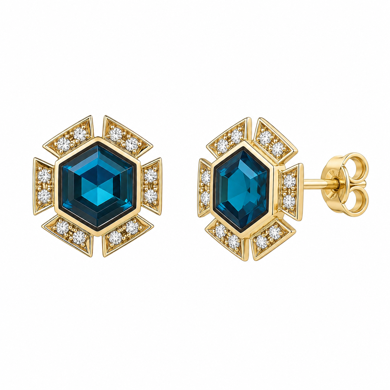 Lagoon d'Or — London Blue Topaz Deco Drops, Yellow Gold — Ministry of Gems